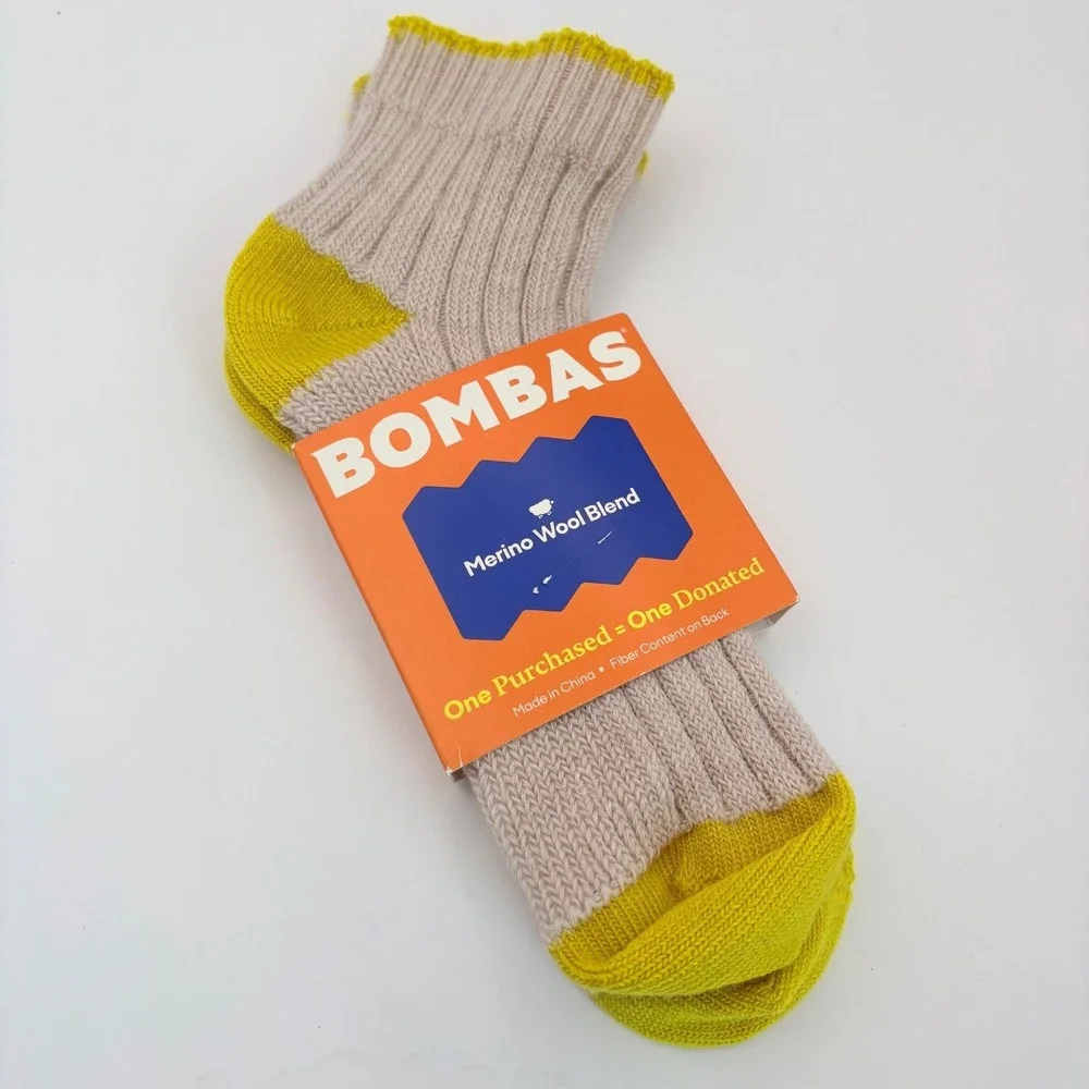 Bombas Medium Merino Wool Blend Quarter Socks Midweight Tan Yellow NEW